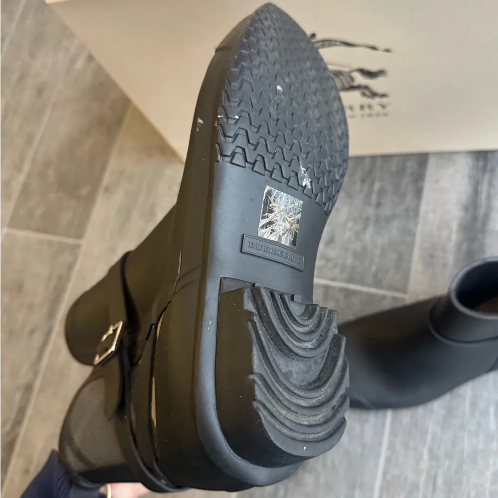Burberry Black Short Rain Boots with Buckle Detail